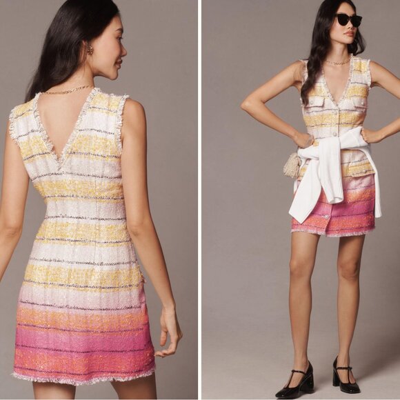 NWOT Anthropologie x Maeve Sleeveless Tweed Mini Dress Size 4 6 rainbow ombre - Picture 4 of 4